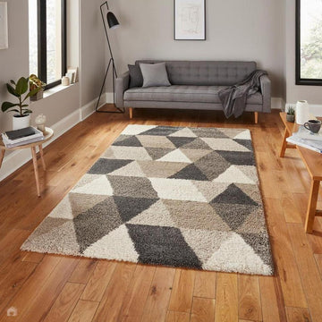 Royal Nomadic 7611 Modern Geometric Soft Plush Boho Shaggy Beige/Grey Rug-Think Rugs-Rug Love - The Most Loved Rug Store